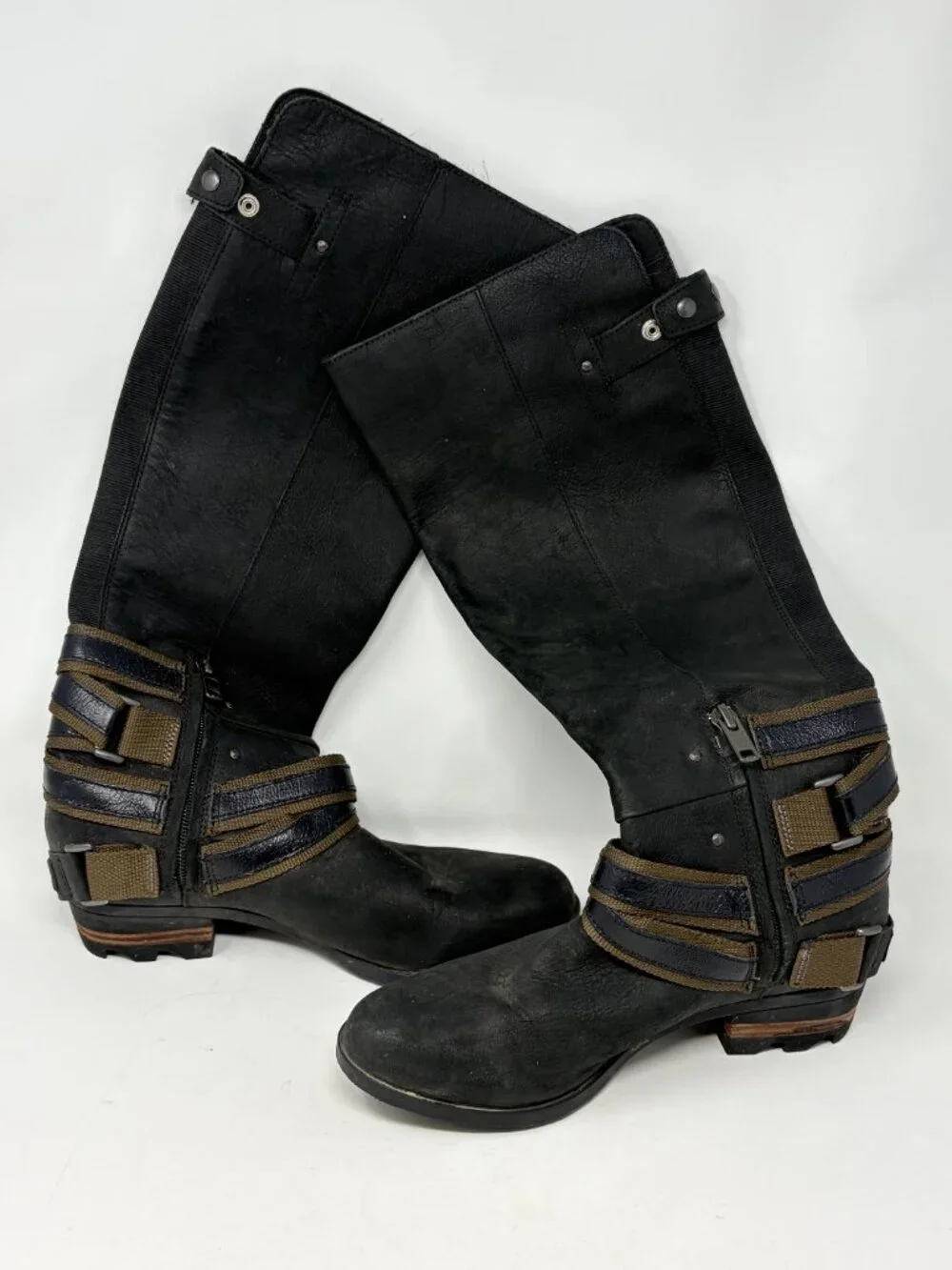 Sorel Lolla Tall boots 9 black brown accents leather waterproof knee high *small